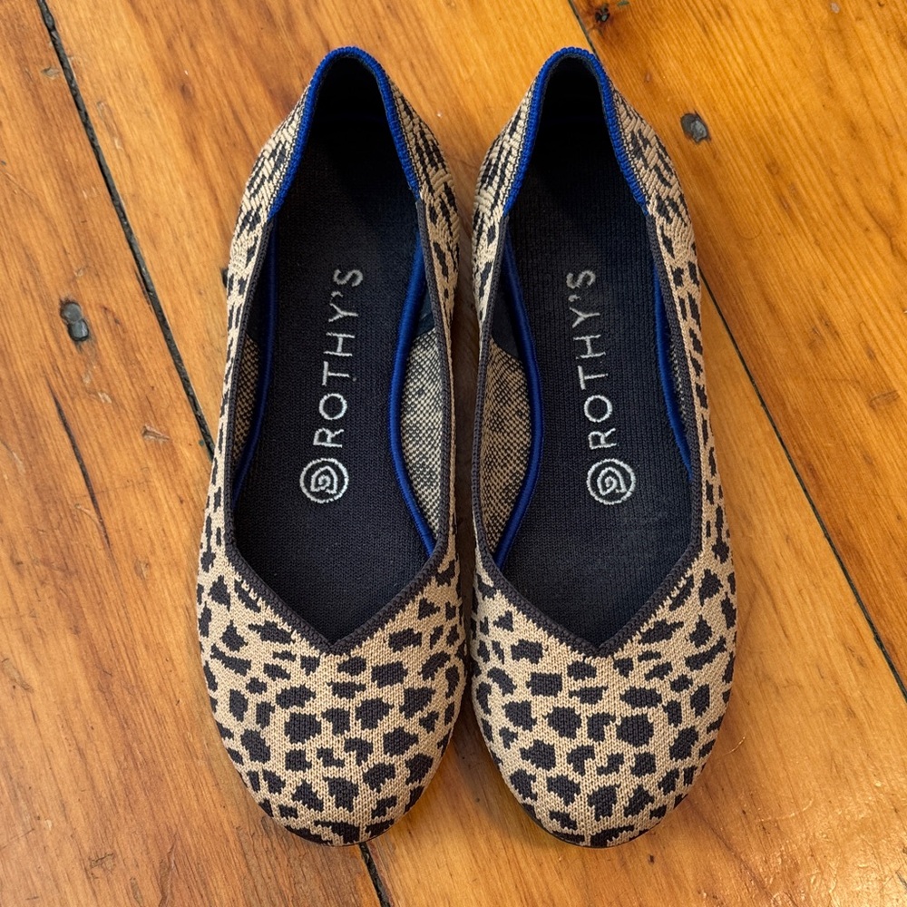 Rothy's Leopard-Print Knit Flats in Tan and Black